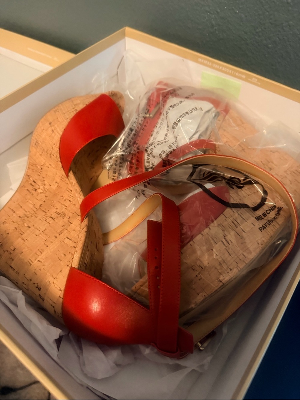 Michael Kors Red Leather Cork Wedge Sandals